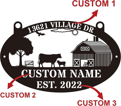 Custom Farmhouse Metal Sign | Personalized Last Name & Established Date Farm Scene Wall Art | Metal Farm Wall Art & Garden Decor | Unique Farmer Gift, Housewarming, or Ranch Decoration