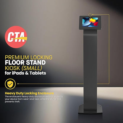 CTA Digital Locking Stand Kiosk Premium Small Locking Support Base Kiosk with Steel Body and Heavy-Duty Security Enclosure - iPad mini A17 Pro & 1/2/3/4/5/6 - Samsung Tab A 8″