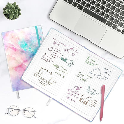 Lined Journal Notebook, Hardcover, Medium 5.7 x 8.4 in, 160 Pages Thick Paper, Cute Aesthetic A5 College Ruled Notebook for Journaling Writing Work Office School Women Men, Colorful Marble