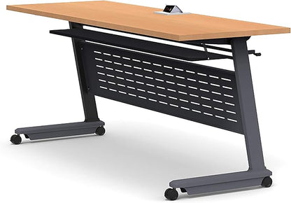 Tables Training Meeting Seminar Classroom Model 2558 15pc Beech Folding Industrial Caster Z-Base. Tables Connect. Modesty Panel, Shelf, Power + USB Outlet. (Seating Included).