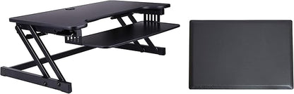 Rocelco 37.5" Deluxe Height Adjustable Standing Desk Converter with Anti Fatigue Mat BUNDLE - Quick Sit Stand Up Computer Workstation Riser - Large Retractable Keyboard Tray - Black (R DADRB-MAFM)