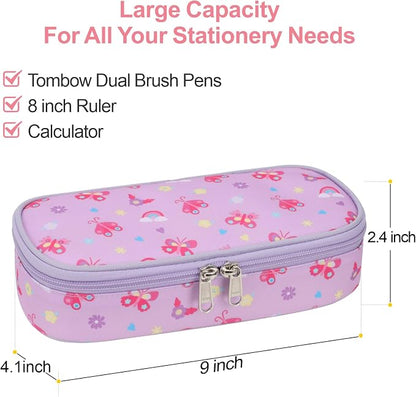 Bagseri Pencil Case for Kids - Special Cute Pencil Pouch for Girls Large Capacity Pencil Bag Aesthetic Kids Pencil Box for School (Purple Butterfly)