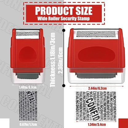 Nezyo 2 Pack Identity Protection Roller Stamp Identity Theft, Confidential, Privacy Roller Stamp Information Blocker and 4 Pack Refill Ink for ID Account Data Address Security(Red)