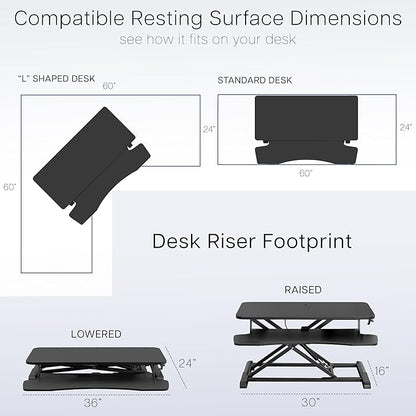 VIVO 36 inch Desk Converter, K Series, Height Adjustable Sit to Stand Riser, Dual Monitor and Laptop Workstation with Wide Keyboard Tray, Gray Top, Black Frame, DESK-V036KG
