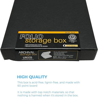 Lineco 9x12 Black Clamshell Archival Folio Storage Box, Acid-Free with Metal Edge. Preserves Photos Longevity, Organize Documents, Crafts. (Pack of 2)
