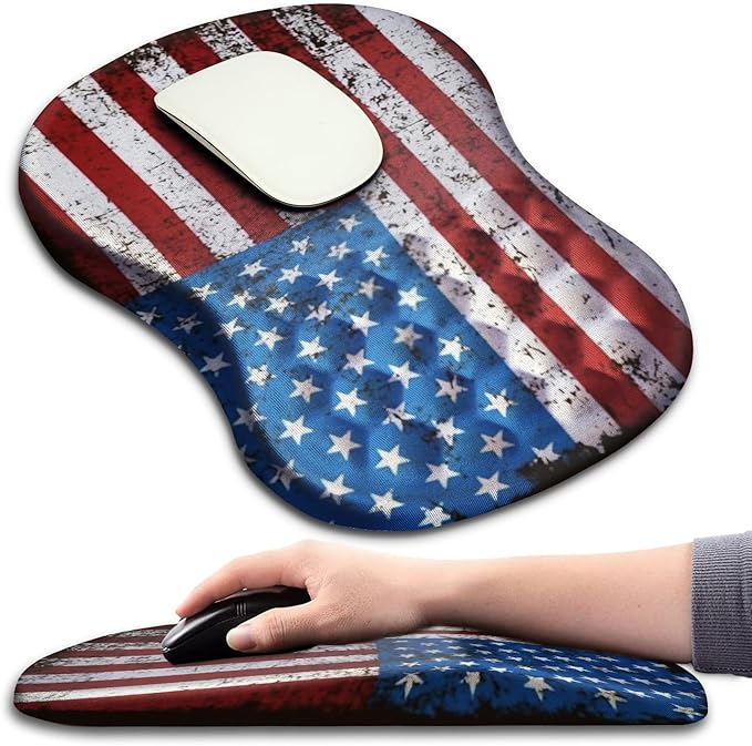 Hokafenle Ergonomic Mouse Pad Wrist Support with Massage Design, Wrist Rest Pain Relief Mousepad with Memory Foam&Non-Slip PU Base, Mouse Pads for Wireless Mouse & Desk (12x8 inch,USA Flag)