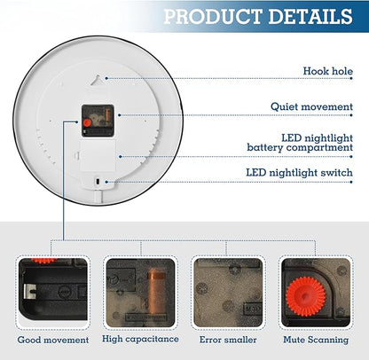 Vozoza Fishing Underwater 12 Inch Analog Wall Clocks Battery-Operated with Led Lights for Living Room Bedroom Kitchen Office Decor, Battery Not Included
