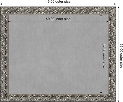 Amanti Art Silver Framed Magnetic Board 38x46 X-Large Vision Board for use with Magnets, 100% Metal Sheet to Display Items as Office Decor or for Home Organization in mudroom, Kitchen or Kids Room
