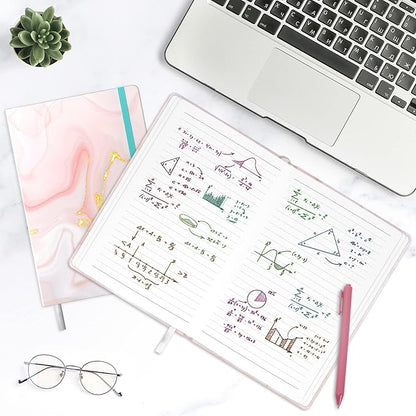 Lined Journal Notebook, Pink Marble Hardcover, Medium 5.7 x 8.4 in, 160 Pages Thick Paper, Cute Aesthetic A5 College Ruled Notebook for Journaling Writing Work Office School Women Girls