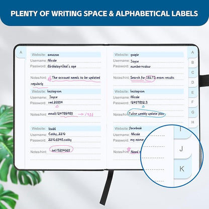 Password Keeper Book with Alphabetical Tabs，4.3"x5.7" Small Password Books for Seniors Password Notebook for Internet Website Address Log in Detail (Black)