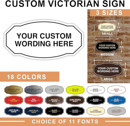 Custom Victorian Wall or Door Sign – Personalized Plastic Sign with Your Text – Easy to Install with Strong Double-Sided Tape – Indoor/Outdoor Use – Made in the USA