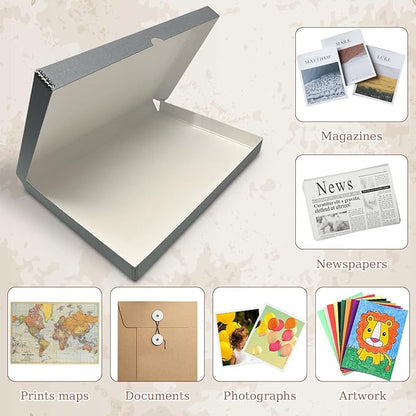 Golden State Art, Archival Folio Storage Box 13x19, Clamshell Design with Metal Edge, Preserve and Store Photos Documents Cards Prints Arts Crafts DIY, Gray, Pack of 2