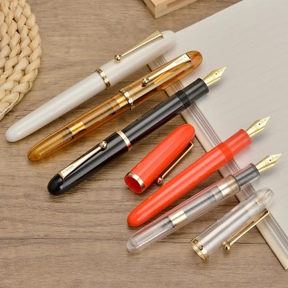 Jinhao 9016 Fountain Pen Medium Heartbeat Point, Dadao Series White Acrylic with Large Converter for Writing