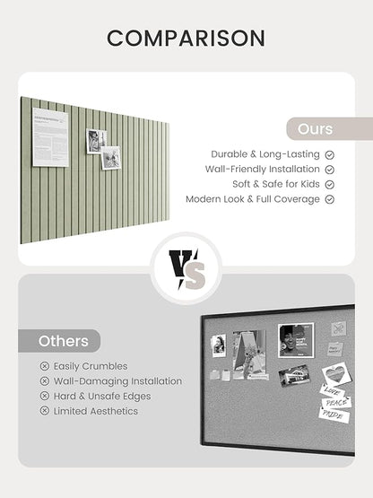 Bumusty Large Cork Board Alternative-36 x24 Felt Bulletin Board Tiles, with 30 Pushpins, 40 Adhesive Tabs, 6-Pack Slat Wall Paneling, Cork Boards for Office Push Pin Board Felt Board-Sage