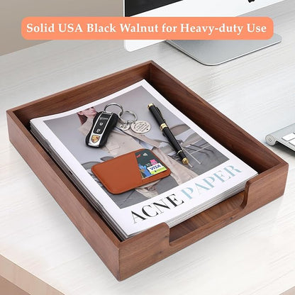 Bamber Wood Letter Tray Wooden Desk Organizer Paper Document File Tray for Office Supplies Collection Folders Notebooks, Black Walnut