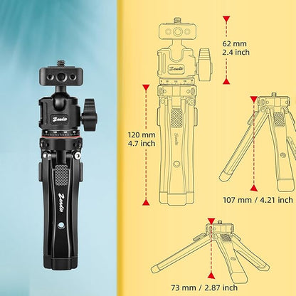 Zeadio Heavy Metal Tripod Kit: 1/4" Screw Adapter Tripod Mount for Travel | Recording | Vlog & Camera | iPhone Vlogging Kit & Camera Stand with 360° Ball Head