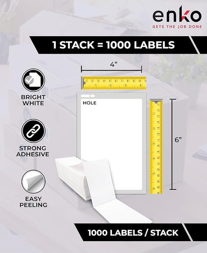 enKo 4x6 Thermal Fan Fold Labels Compatible for Rollo Printer - 1 Stack of 1000 4x6 Label Zebra Printer - Mailing Postal Label Paper, Perforated, Permanent Adhesive (2 Labels/Fold)
