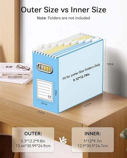 Oterri Cardboard File Organizer Box for Hanging File Folders Letter Size,File Box for Computer Desk,File Cabinet,Working Home,Office,Classroom (Blue,Letter Size - 2 Packs)