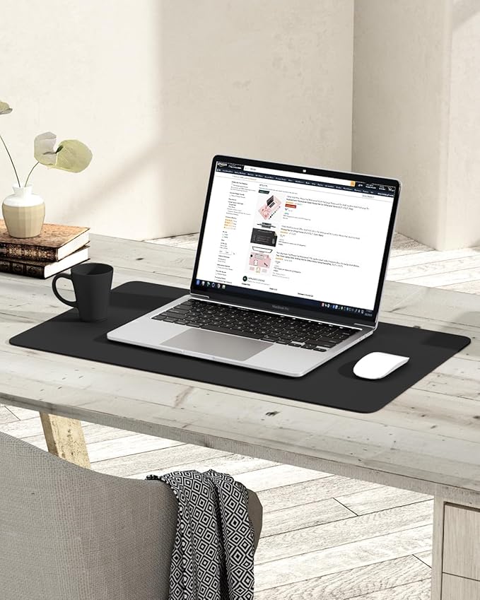YSAGi Non-Slip Leather Desk Pad, Waterproof Laptop Computer Desk Keyboard Mat, Table Protector Blotter Mat, Large Mouse Pad for Office/Work/Home/Decor(Black, 23.6" x 13.7")