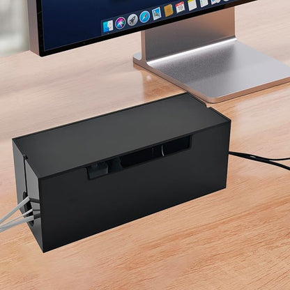 Cable Management Box, 2 Open Slots Cords Hider Box, Under Desk Power Strip Organizer and Floor Cables Storage, Black