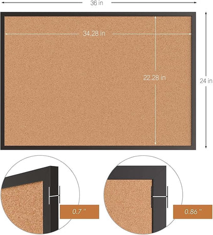 Board2by 2-Pack Cork Board Bulletin Board 24 x 36, Black Wood Framed 2x3 Corkboard, Office Board for Wall Cork, Large Wall Mounted Notice Pin Board with 32 Push Pins for School, Home & Office