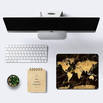 IMAYONDIA Square Mouse Pad, World Map Mouse Pad, Black Gold Marble Mousepad, Non-Slip Rubber Mouse Pad, Vintage Map Design Mouse Pads for Office, Work, Men, 9.5 x 7.9 Inch