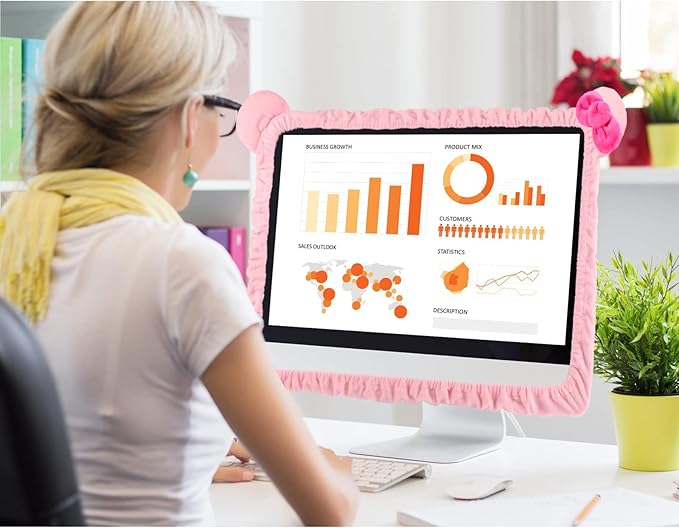 Remagr 2 Pcs 20''-29'' Kawaii Computer Monitor Cover with Cat Ear Design, Furry Cute Pink Monitor Dust Cover Protector Lovely Monitor Accessories Laptop TV LCD Screen Monitor Decoration for Tablet