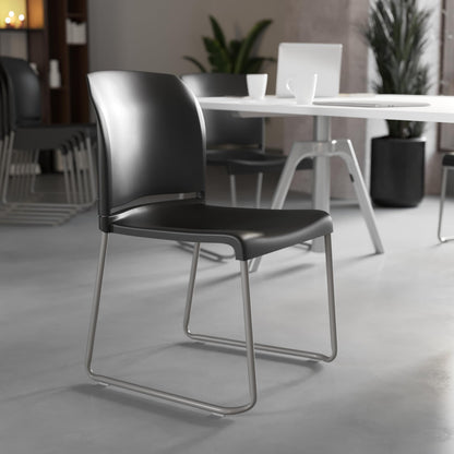 880 lb. Capacity Black Full Back Contoured Stack Chair with Gray Powder Coated Sled Base