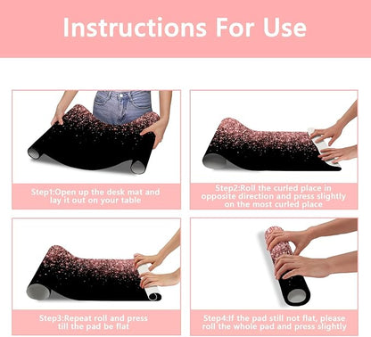 Britimes Pink Rose Gold Desk Mat Golden Black Deak Pad Non-Slip PU Leather Large Keyboard Mouse Pad Office Desktop Accessories for Office,Work,Home Decor(31.5"X15.7")
