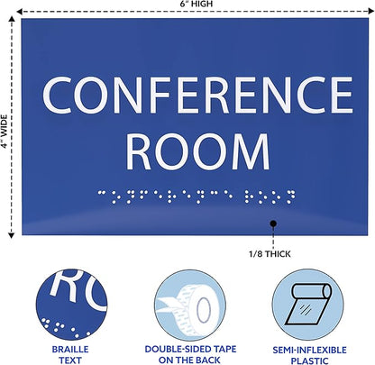 ADA CENTRAL SIGNS - 6" X4" Conference Room Sign - ADA Compliant Tactile Graphics Grade 2 Braille Text Privacy Sign | Wall Mount Plastic Meeting Signs For Schools, Hospitals, Offices, and Apartments
