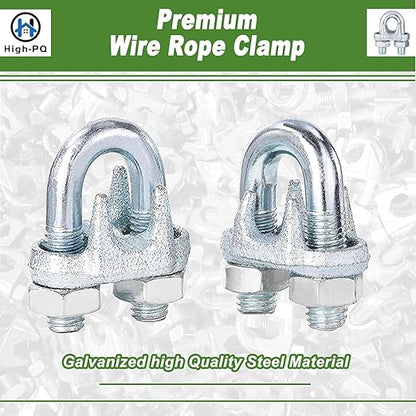 30PCS 1/4" Galvanized Zinc-Plated Wire Rope Cable Clamp Clips, M6 Wire Cable Clampswith U-Bolt Saddle Fasteners for Secure Rigging & Marine Use