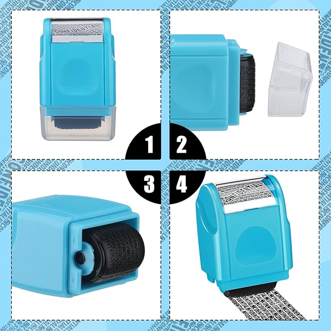 Nezyo 2 Pack Identity Protection Roller Stamp Identity Theft, Confidential, Privacy Roller Stamp Information Blocker and 4 Pack Refill Ink for ID Account Data Address Security(Blue)