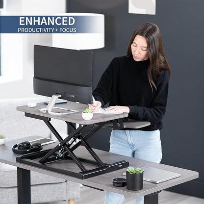 VIVO 26 inch Desk Converter, K Series, Height Adjustable Sit to Stand Riser, Dual Monitor and Laptop Workstation with Keyboard Tray, Gray Top, Black Frame, DESK-V026KG