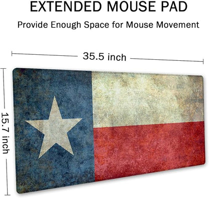 SSOIU Large Mouse Pad, Full Desk XXL Extended Gaming Mouse Pad 35.5" X 15.7", Waterproof Desk Mat Stitched Edges, Non-Slip Laptop Computer Keyboard Mousepad for Office and Home, Texas Grunge Flag