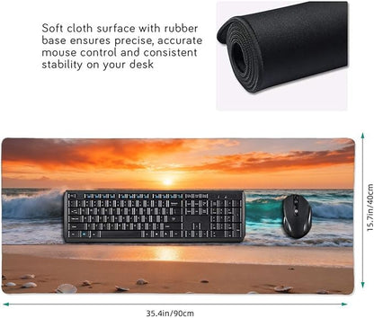 Gaming Mouse Pad,Large Mouse Pads for Desk,Non-Slip Rubber Base Extended Mousepad,XXL Keyboard Mouse Mat,Stitched Edges Computer Keyboard Desk Pad,35.4x15.8inch,Sunset Waves