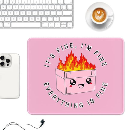 Auhoahsil Mouse Pad, 12 x 10 in Dumpster on Fire Computer Mouse Pad for Desk, Premium-Textured Non-Slip Rubber Stitched Edges Waterproof Square Mouse Mat for Gaming Work Wireless Mice, It's Fine