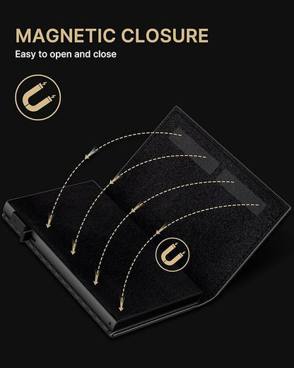 typecase Mens Wallet Card Holder: Pop Up Aluminum Case, Genuine Leather, Smart, RFID Blocking, Slim, Minimalist, Front Pocket - 9-14 Card Capacity | ID Window | Cash Slot (Carbon Fiber)