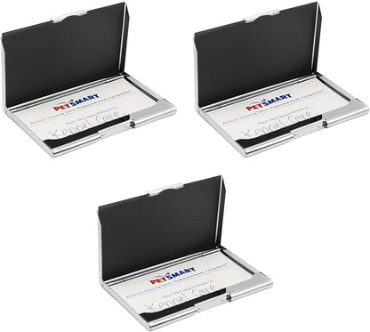Stephanie Imports Set of 3 Slim & Minimalist Metal Business Card Holder Unisex Case (Silver Dual Band)