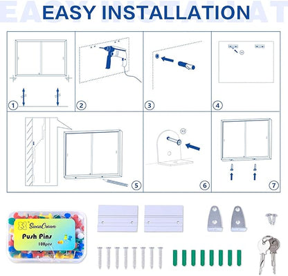 SWANCROWN Glass Enclosed Bulletin Board 48"x32", Locking Cork Board with Sliding Glass Doors for Indoor Use