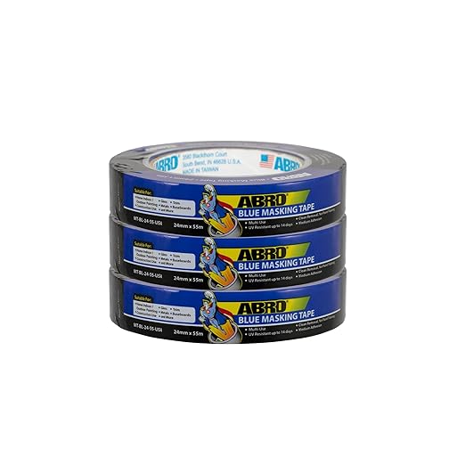 ABRO Blue Painters Tape 1 Inch Wide, 24mm x 55M, All Purpose Blue Tape, Temporary Labeling, Easy Tear, Clean Removal, Masking Tape Colored DIY or Pro - 3 Pack