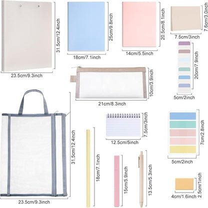 Colarr 54 Pcs Aesthetic College School Supplies Back to School Set,Morandi | 3 A5 + 3 B5 Lined Notebook, 12 Gel Pen, 12 Pencil, 12 Highlighter, Sticky Tabs, Folder Storage Bag, Journal Stationery Set