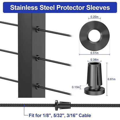 BLIKA Upgraded 40 Pack Stainless Steel Black Protector Sleeves for 1/8" 5/32" or 3/16" Deck Cable Railing, for Metal Posts, T316 Marine Grade, Cable Railing Protector Sleeves, Cable Railing Post Kits
