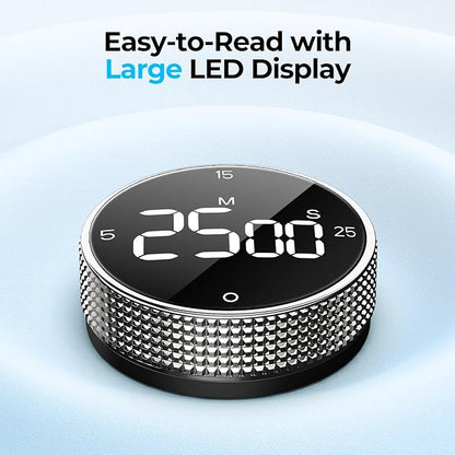USB Rechargeable Magnetic Kitchen Timer for Cooking, Building 800mAh Battery Large Display Digital Countdown Timer, 3 Preset 5/15/25 Mins Loud Alarm for Baking Grilling Studying - Silver