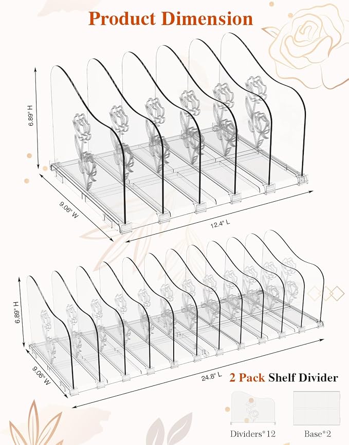 COWVTUJ Adjustable Rose File Organizer for Desk, Vertical File Folder Holders for Magazines, Upright Desktop Binder Organizer, Clear Paper Bookshelf Divider File Sorter for School Office Supplies