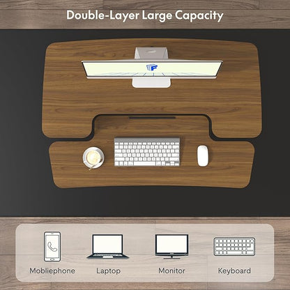 FLEXISPOT Standing Desk Converter 36in Sit to Stand up Riser Height Adjustable Monitor and Laptop Workstation with Spacious 2-Tier Desktop, Walnut Color