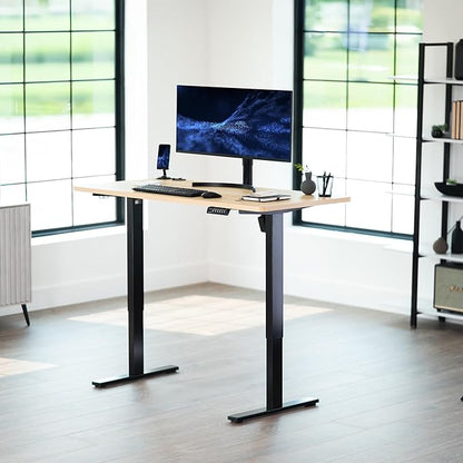 VIVO Electric 55 x 28 in Standing Desk, Memory Height Adjustment, 1B Series, Holds 220 lbs, One-Piece Light Wood Top, Black Frame, DESK-KIT-1B55C