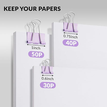NEEWAY 100 Count Binder Clips Assorted Sizes, Paper Binder Clips (0.6inch 0.75inch 1inch), Metal Paper Clamps for Office and Home