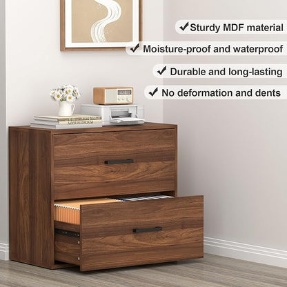 FATIGOS 2 Drawer File Cabinet, Wood Lateral Filing Cabinets, Wide Office File Cabinet with Drawer for Hanging Files/Letter Size Printer Stand for Home Office School, Assembly Required, Walnut