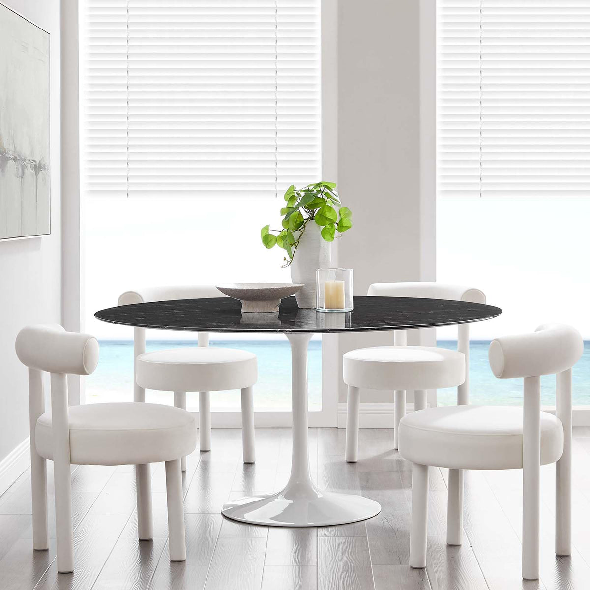 Dining Table, 60", White Black