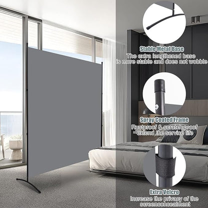 Room Divider Single Panel Privacy Screen, 71''x72''H Large Divider for Room Separation, Thickened Fabric 6FT Room Divider Wall Screen for Bedroom Office School, Portable Partition Room Dividers, Grey